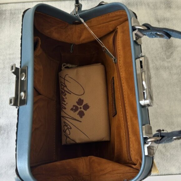 Patricia Nash Gracchi Frame Leather Handbag Crossbody BRNTL Tooled Mirage Blue - Picture 10 of 10